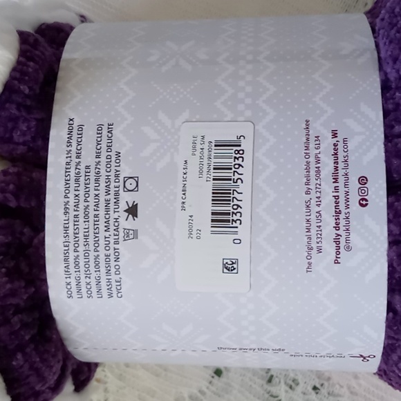 Mug Luks Women's 2 Pack Cabin Socks Size S/M 5-7 Non Skid Bottoms Purple - Picture 4 of 6